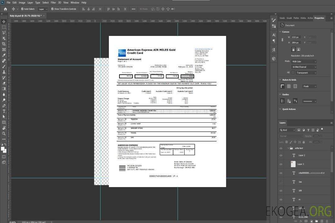 Relevé de compte de carte de crédit Canada American Express Air Miles Gold template Relevé de compte de carte de crédit Canada American Express Air Miles Gold template